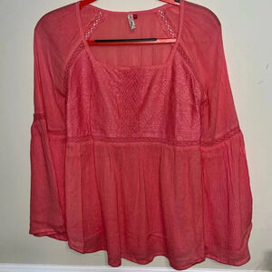 Red camel orangishpeach color red top with bell sleeves